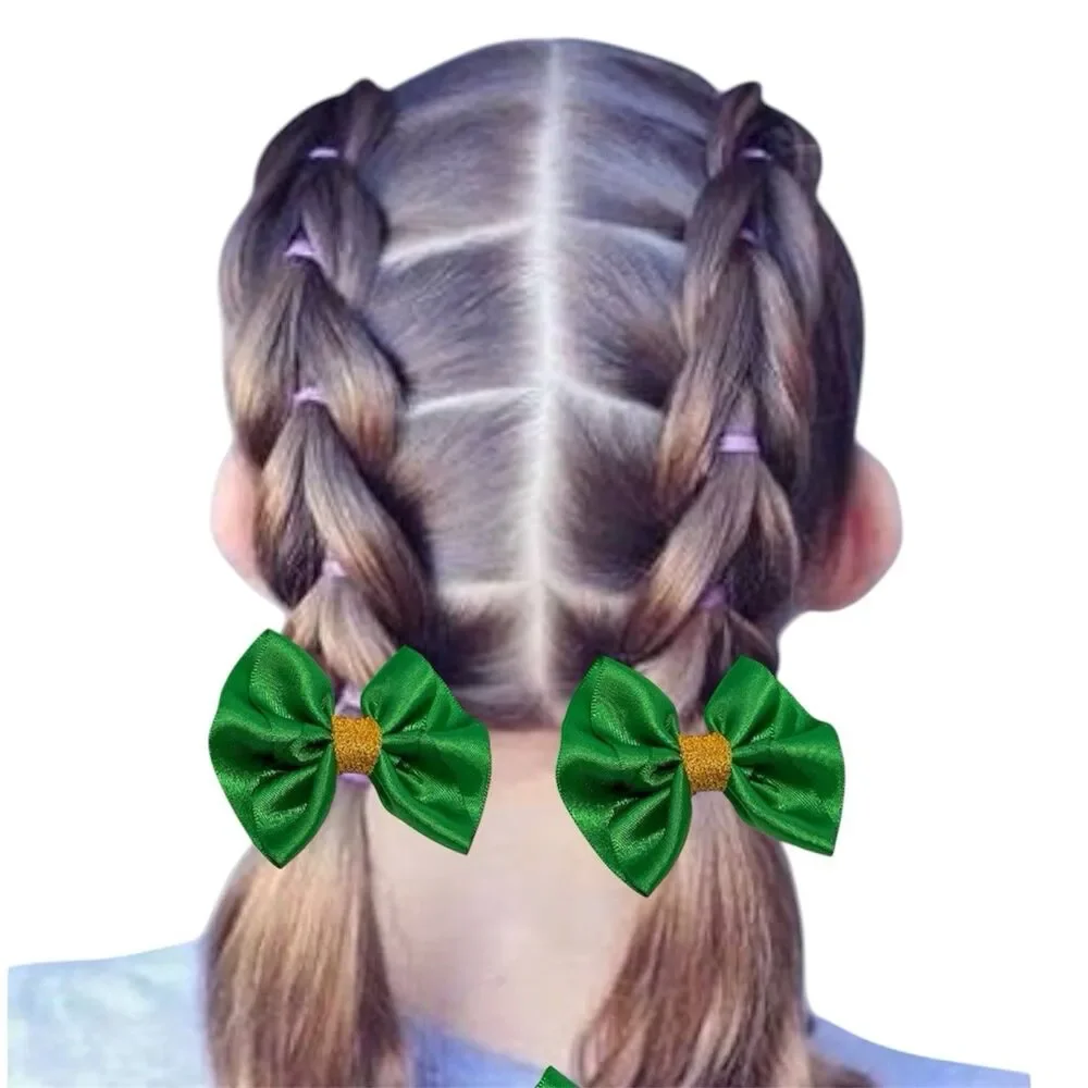 Hair Bow Set 2 Hairpin For Girls Green 2 Inch New